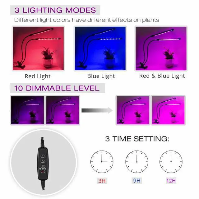 Alt view image 4 of 7 - Plant Grow Light Gooseneck Dual Head LED Lamp Hydroponics Greenhouse Dimmable US