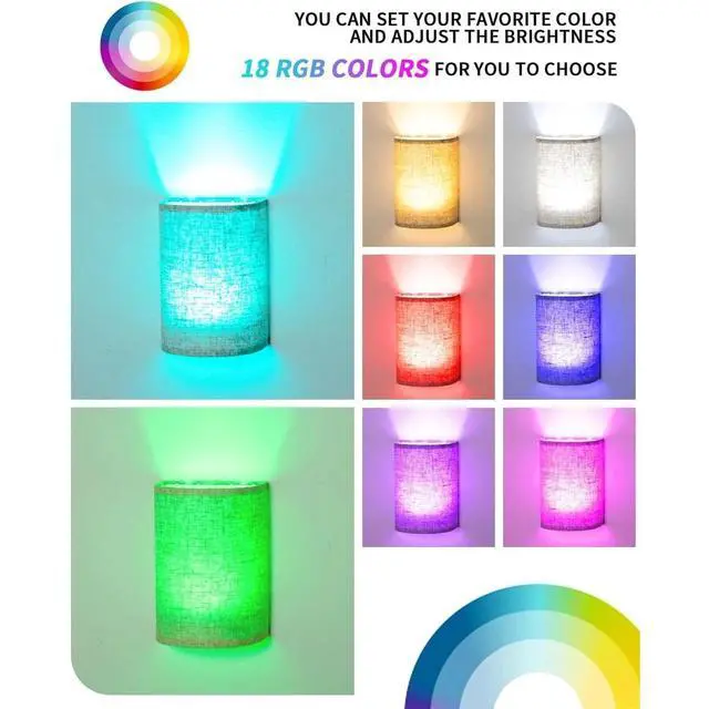 Main image of Dexnump Battery Operated Wall Sconce Set of 2, 18 RGB Colors Dimmable Wireles