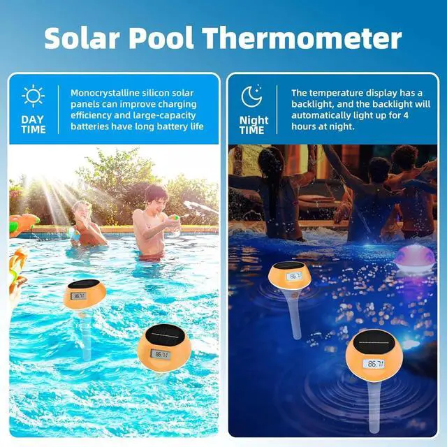 Alt view image 4 of 7 - Pool Solar Powered Digital Thermometer IP68 Waterproof with Rope for Outdoor New