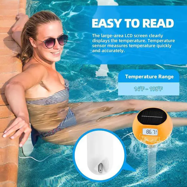 Alt view image 2 of 7 - Pool Solar Powered Digital Thermometer IP68 Waterproof with Rope for Outdoor New