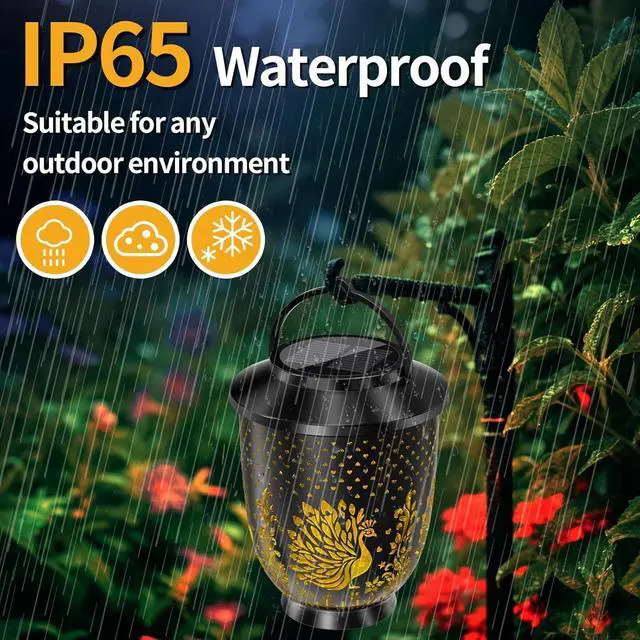 Alt view image 4 of 7 - 2PK Hanging Solar LED Lights Lantern Outdoor Waterproof Peacock Garden Decor