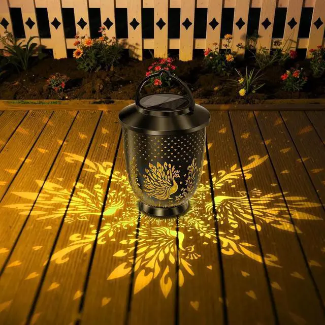 Alt view image 6 of 7 - 2PK Hanging Solar LED Lights Lantern Outdoor Waterproof Peacock Garden Decor
