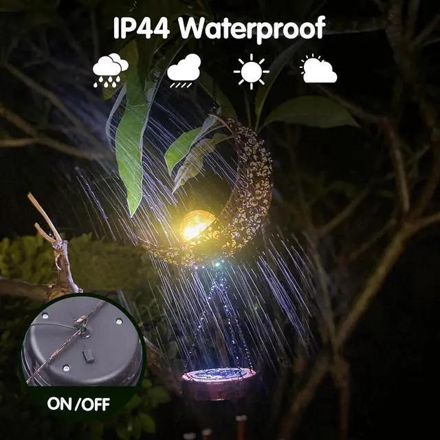 Alt view image 2 of 6 - Solar LED Light Lamp Moon Wind Chimes Outdoor Home Solar Crackle Glass Ball Lamp