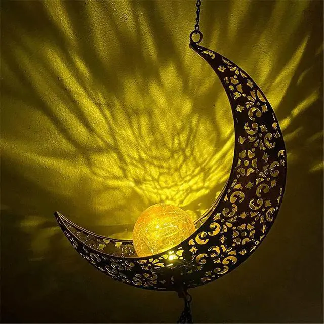 Alt view image 3 of 6 - Solar LED Light Lamp Moon Wind Chimes Outdoor Home Solar Crackle Glass Ball Lamp