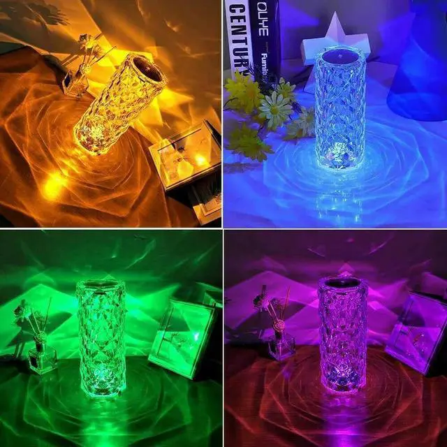 Alt view image 3 of 7 - LED Crystal Table Lamp Diamond Rose Night Light Touch Atmosphere Bedside Bar USA