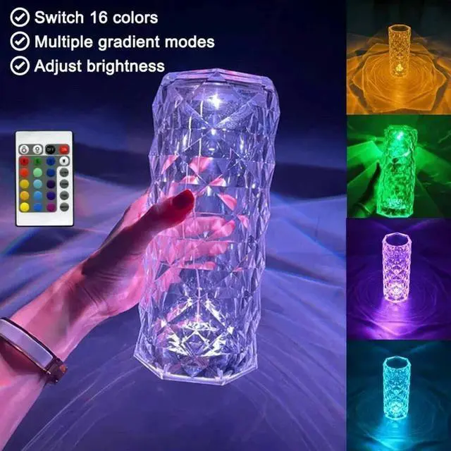 Alt view image 2 of 7 - LED Crystal Table Lamp Diamond Rose Night Light Touch Atmosphere Bedside Bar USA