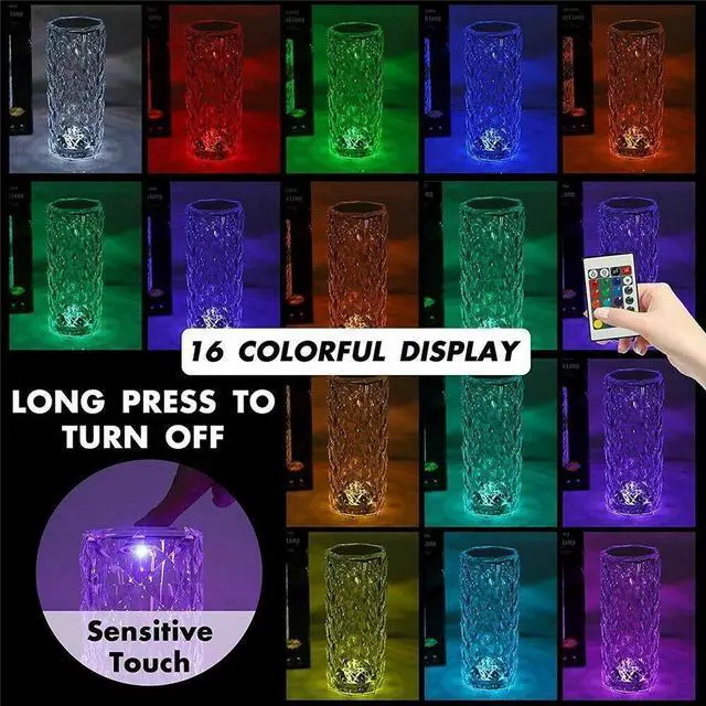Alt view image 4 of 7 - LED Crystal Table Lamp Diamond Rose Night Light Touch Atmosphere Bedside Bar USA