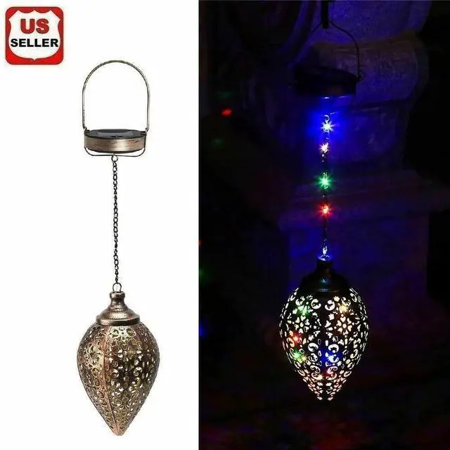 Main image of Solar Power LED Hanging Lantern Light Metal Garden Yard Decor Lamp Rechargeable