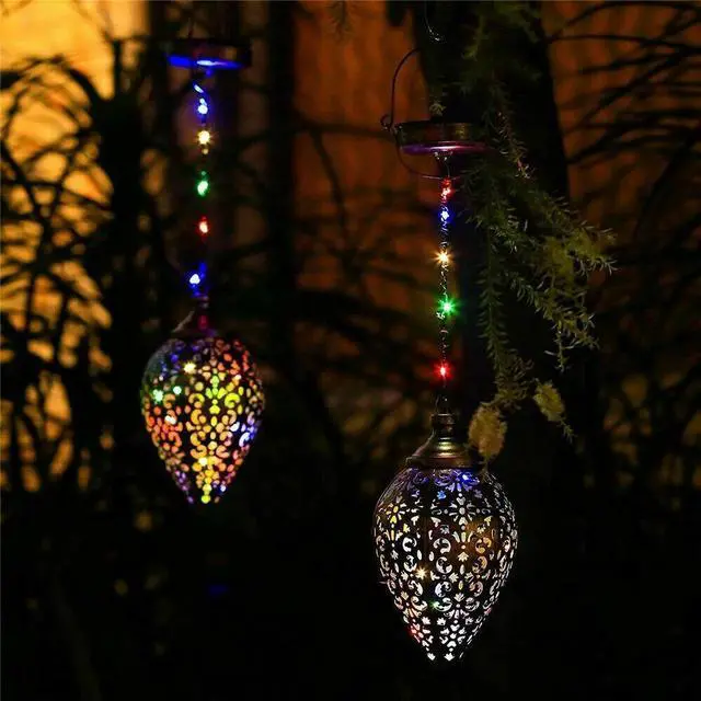 Alt view image 2 of 7 - Solar Power LED Hanging Lantern Light Metal Garden Yard Decor Lamp Rechargeable