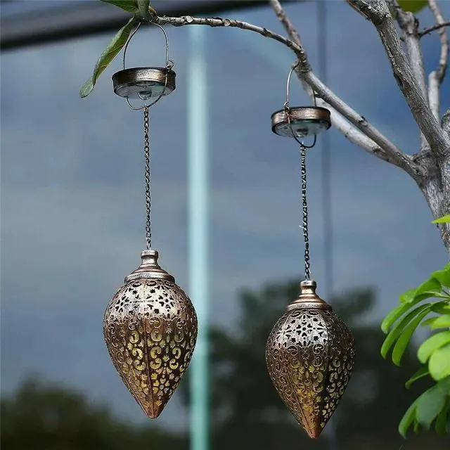 Alt view image 4 of 7 - Solar Power LED Hanging Lantern Light Metal Garden Yard Decor Lamp Rechargeable
