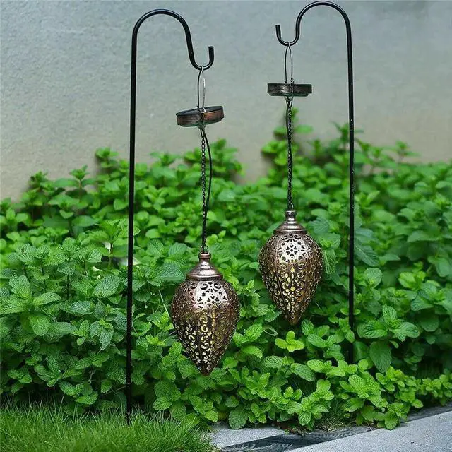 Alt view image 5 of 7 - Solar Power LED Hanging Lantern Light Metal Garden Yard Decor Lamp Rechargeable