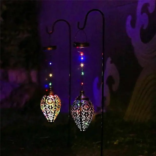 Alt view image 3 of 7 - Solar Power LED Hanging Lantern Light Metal Garden Yard Decor Lamp Rechargeable
