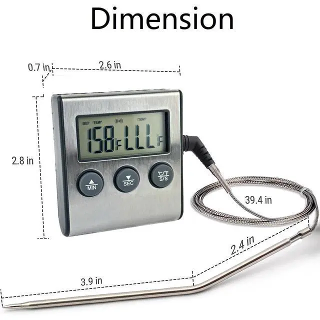 Alt view image 5 of 6 - Remote Kitchen Digital Cooking Thermometer Probe Meat Food Temperature w/Timer