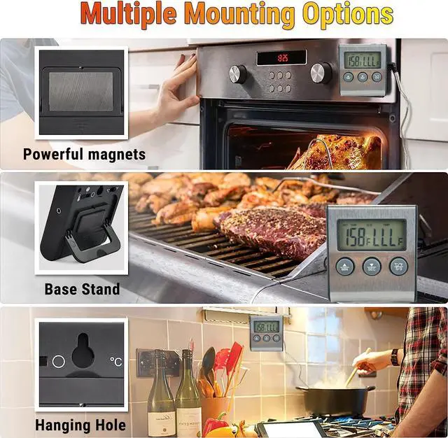 Alt view image 4 of 6 - Remote Kitchen Digital Cooking Thermometer Probe Meat Food Temperature w/Timer