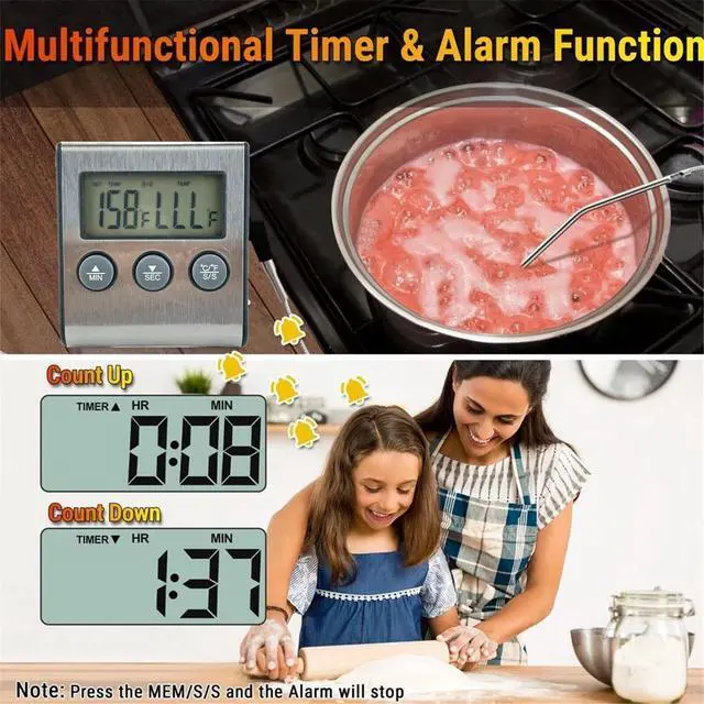 Alt view image 2 of 6 - Remote Kitchen Digital Cooking Thermometer Probe Meat Food Temperature w/Timer