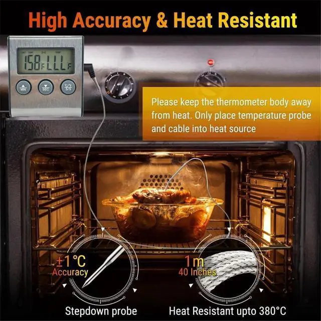 Alt view image 3 of 6 - Remote Kitchen Digital Cooking Thermometer Probe Meat Food Temperature w/Timer