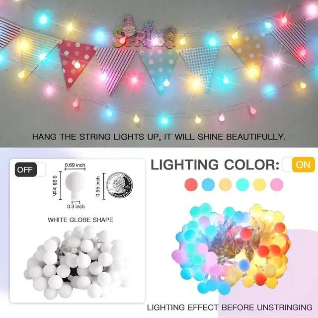Alt view image 4 of 5 - Globe String Lights 33Feet 96LEDs Plug in Fairy String Lights with Remote Timer