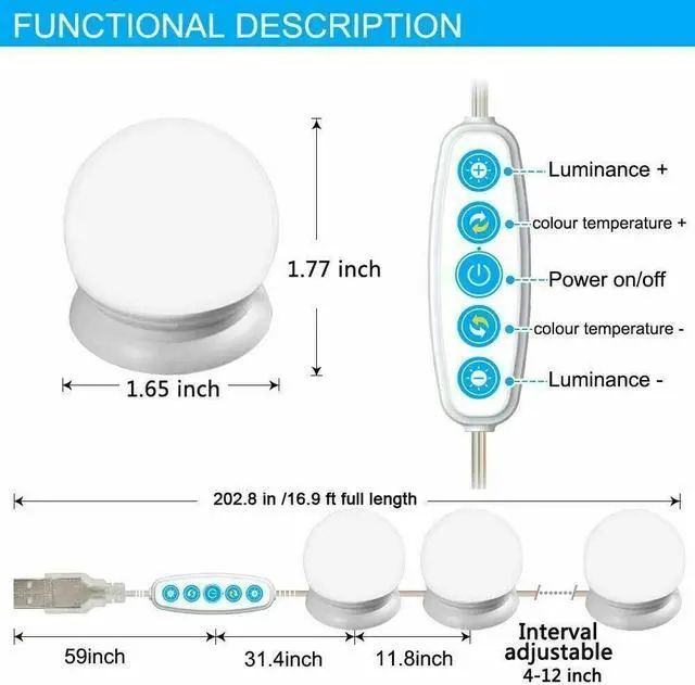 Alt view image 4 of 7 - Make Up Mirror Lights 10 LED Kit Bulbs Vanity Light Dimmable Lamp Hollywood