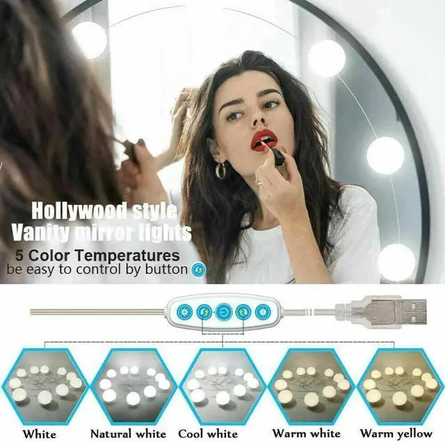 Alt view image 3 of 7 - Make Up Mirror Lights 10 LED Kit Bulbs Vanity Light Dimmable Lamp Hollywood