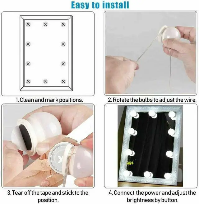Alt view image 7 of 7 - Make Up Mirror Lights 10 LED Kit Bulbs Vanity Light Dimmable Lamp Hollywood