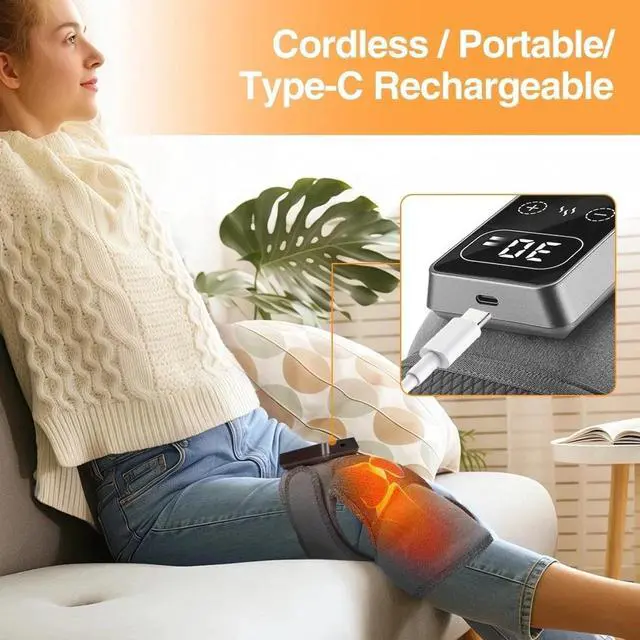 Alt view image 3 of 7 - Wireless Knee Massager with Heat Vibration Massage LED Screen Infared Therapy
