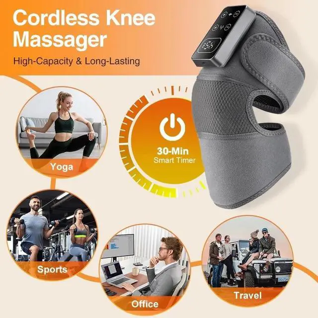 Alt view image 2 of 7 - Wireless Knee Massager with Heat Vibration Massage LED Screen Infared Therapy