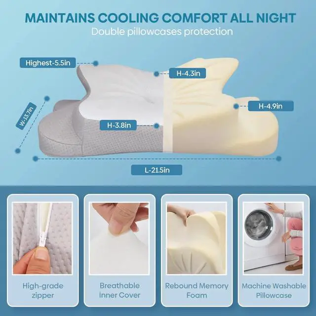 Alt view image 4 of 7 - Neck Pillow Soft Cervical Pillow For Neck And Shoulder Pain Memory Foam Pillows
