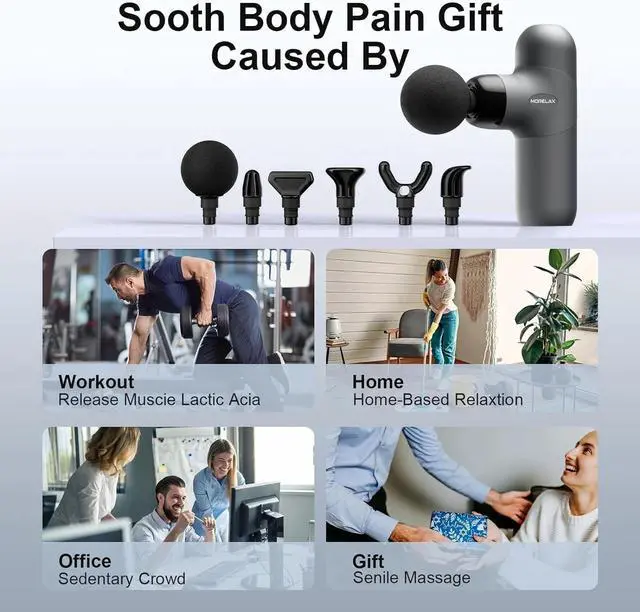 Alt view image 5 of 7 - USB-C Rechargeable Mini Massage Gun Deep Tissue 6 Heads & 6 Speeds Portable