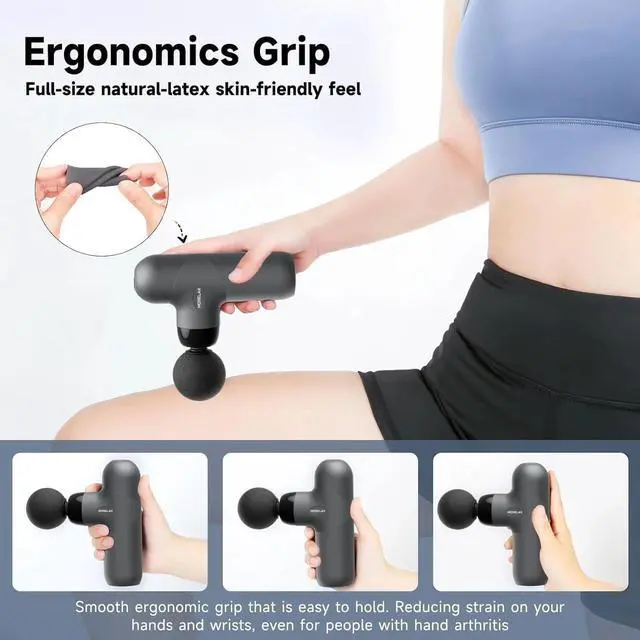 Alt view image 4 of 7 - USB-C Rechargeable Mini Massage Gun Deep Tissue 6 Heads & 6 Speeds Portable