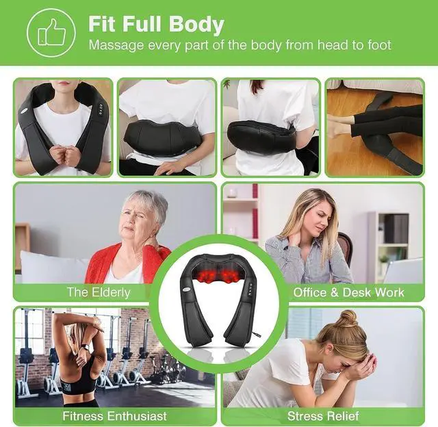 Alt view image 6 of 7 - Back Neck and Shoulder Massager with Heat Deep Tissue 3D Kneading Pillow