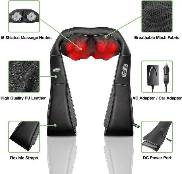 Alt view image 3 of 7 - Back Neck and Shoulder Massager with Heat Deep Tissue 3D Kneading Pillow