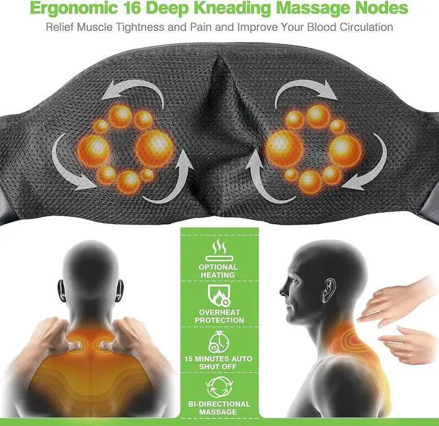 Alt view image 7 of 7 - Back Neck and Shoulder Massager with Heat Deep Tissue 3D Kneading Pillow