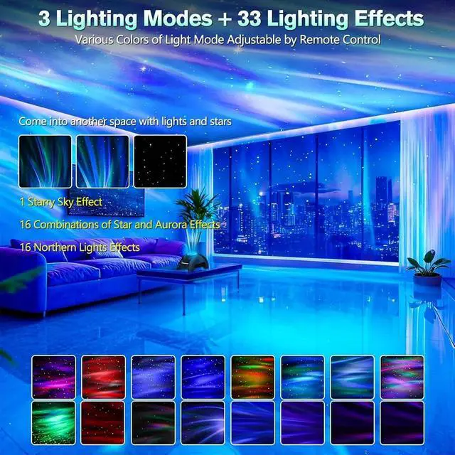 Alt view image 2 of 7 - Star Projector, Northern Galaxy Light Aurora Projector with 33 Light Effects