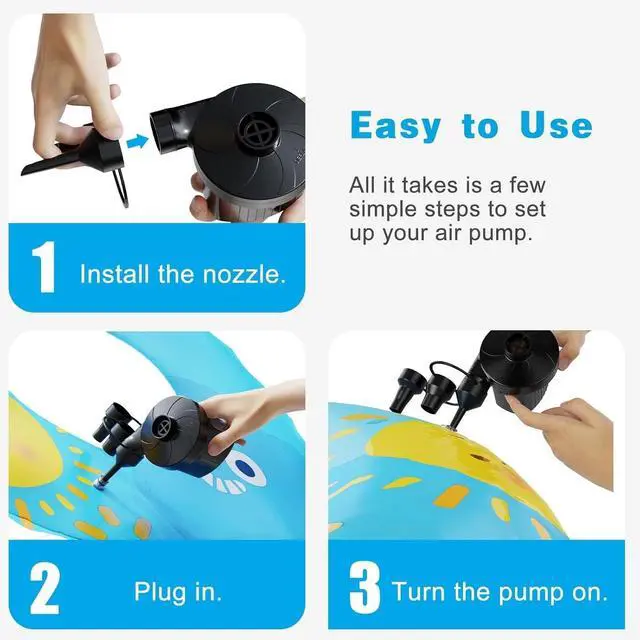 Alt view image 7 of 7 - Electric Air Pump for Inflatables,Portable Quick-Fill Air Pump with 3 Nozzles