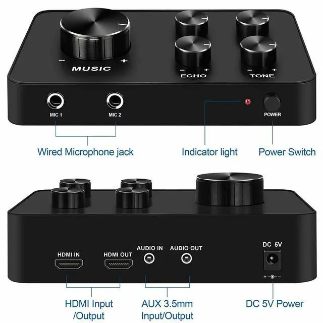 Alt view image 4 of 6 - Karaoke Microphone Mixer System Set with Dual UHF Wireless Mic HDMI & AUX In/Out