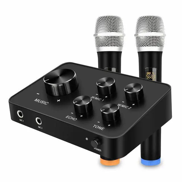 Main image of Karaoke Microphone Mixer System Set with Dual UHF Wireless Mic HDMI & AUX In/Out
