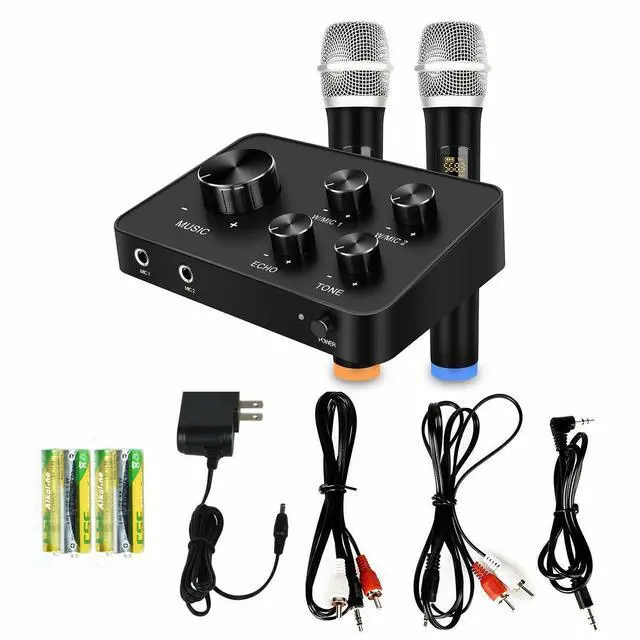 Alt view image 6 of 6 - Karaoke Microphone Mixer System Set with Dual UHF Wireless Mic HDMI & AUX In/Out