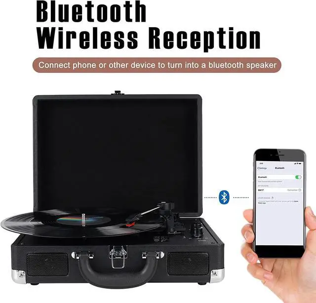 Alt view image 6 of 7 - Vinyl Record Player Wireless Turntable Bluetooth 3-Speed Portable Suitcase RCA