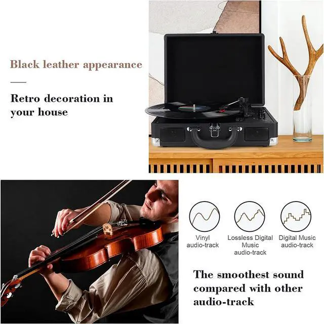 Alt view image 7 of 7 - Vinyl Record Player Wireless Turntable Bluetooth 3-Speed Portable Suitcase RCA