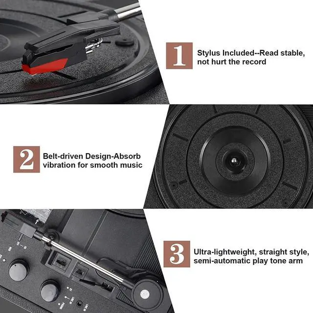 Alt view image 2 of 7 - Vinyl Record Player Wireless Turntable Bluetooth 3-Speed Portable Suitcase RCA