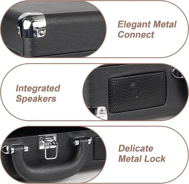 Alt view image 5 of 7 - Vinyl Record Player Wireless Turntable Bluetooth 3-Speed Portable Suitcase RCA