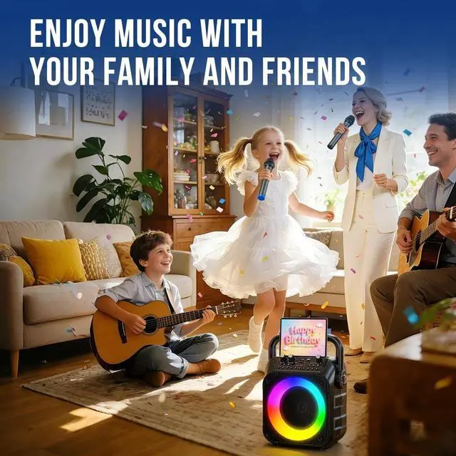 Alt view image 2 of 7 - Karaoke Machine with 2 Wireless Microphones,Portable Bluetooth 5.1 Speaker Light