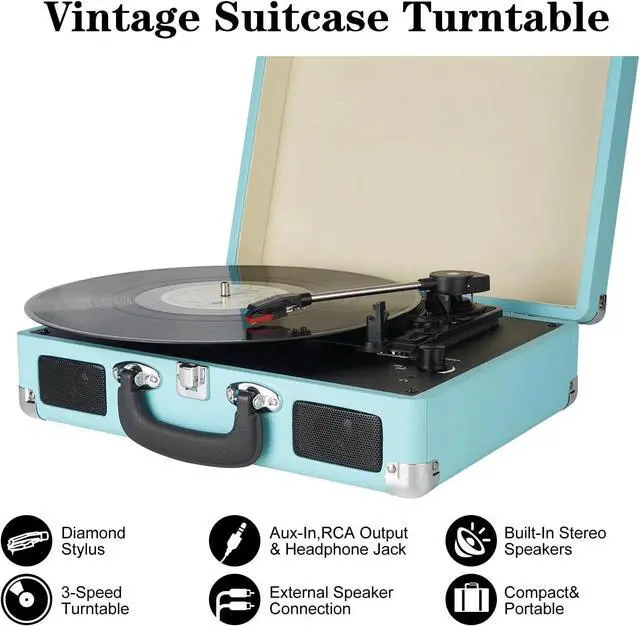 Alt view image 2 of 7 - 3 Speeds Suitcase Portable Record Player RCA Output Aux