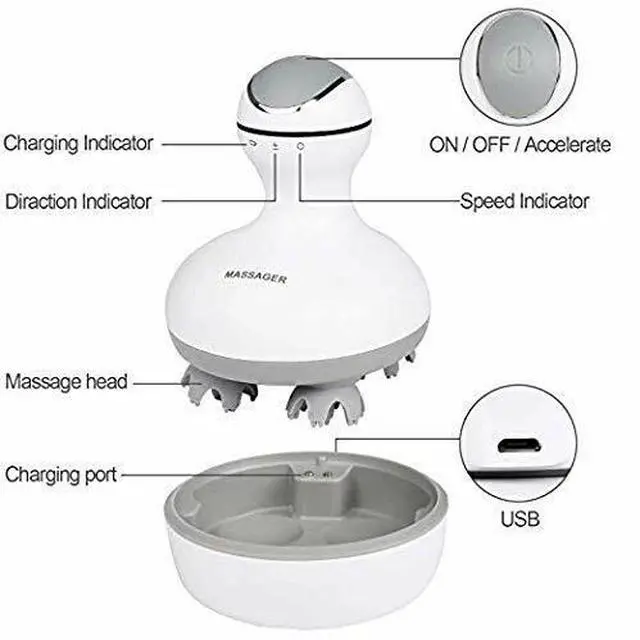 Alt view image 5 of 7 - Electric Scalp Head Massager, Waterproof Massager with 4 Heads 84 Nodes for Hair