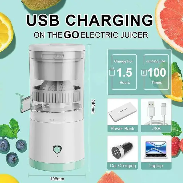 Alt view image 7 of 7 - Electric Citrus Juicer Rechargeable Hands-Free Masticating Orange Lemon Squeezer