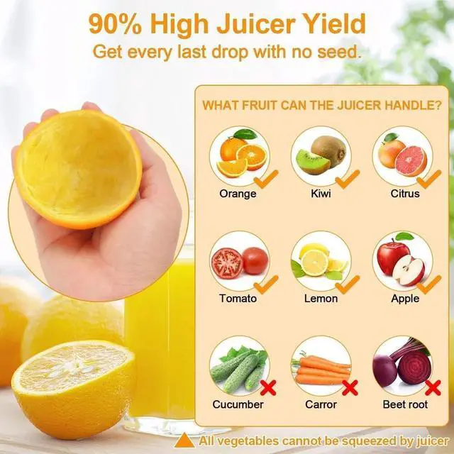 Alt view image 4 of 7 - Electric Citrus Juicer Rechargeable Hands-Free Masticating Orange Lemon Squeezer