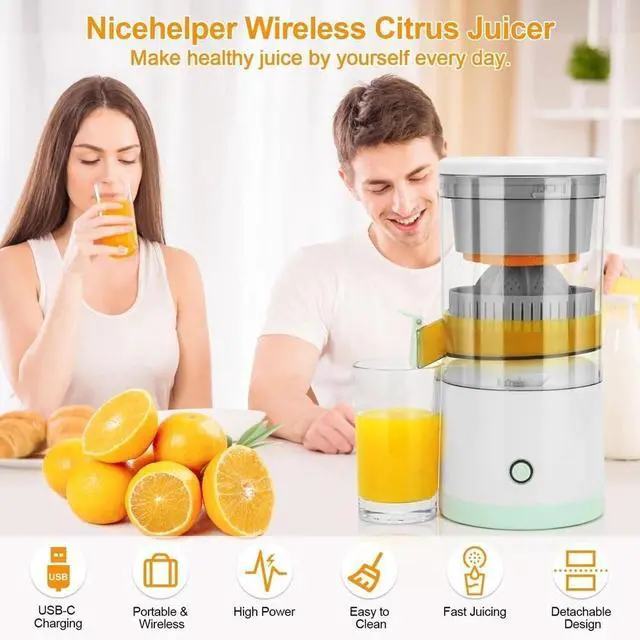 Alt view image 6 of 7 - Electric Citrus Juicer Rechargeable Hands-Free Masticating Orange Lemon Squeezer