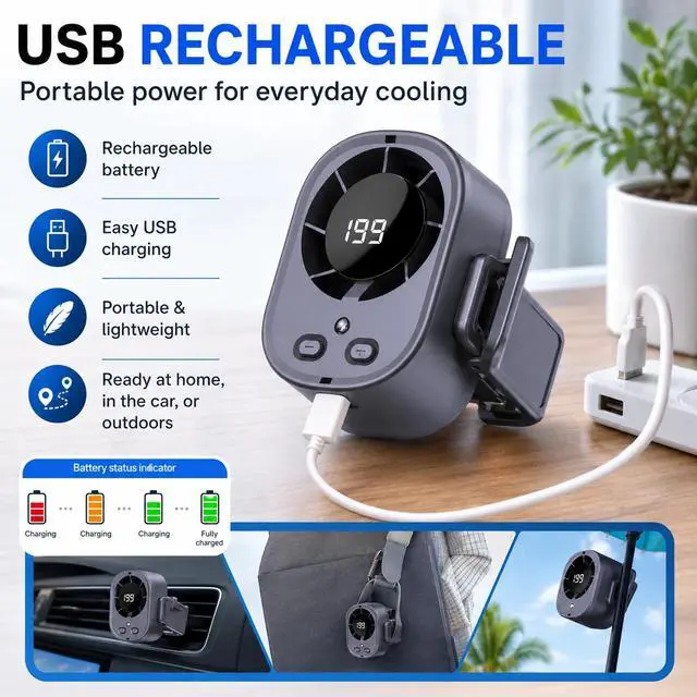 Alt view image 4 of 6 - Mini Car Clip-On Air Conditioner Fan with LED Display Portable Mini Cooling fan