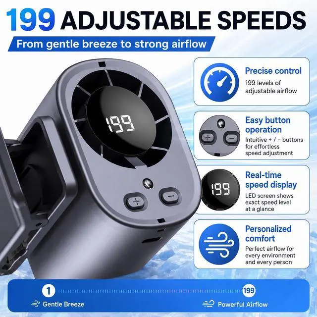 Alt view image 2 of 6 - Mini Car Clip-On Air Conditioner Fan with LED Display Portable Mini Cooling fan