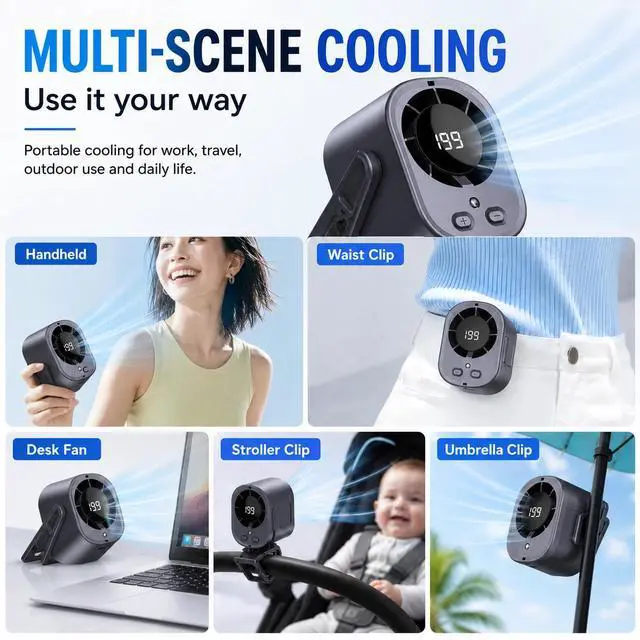 Alt view image 3 of 6 - Mini Car Clip-On Air Conditioner Fan with LED Display Portable Mini Cooling fan